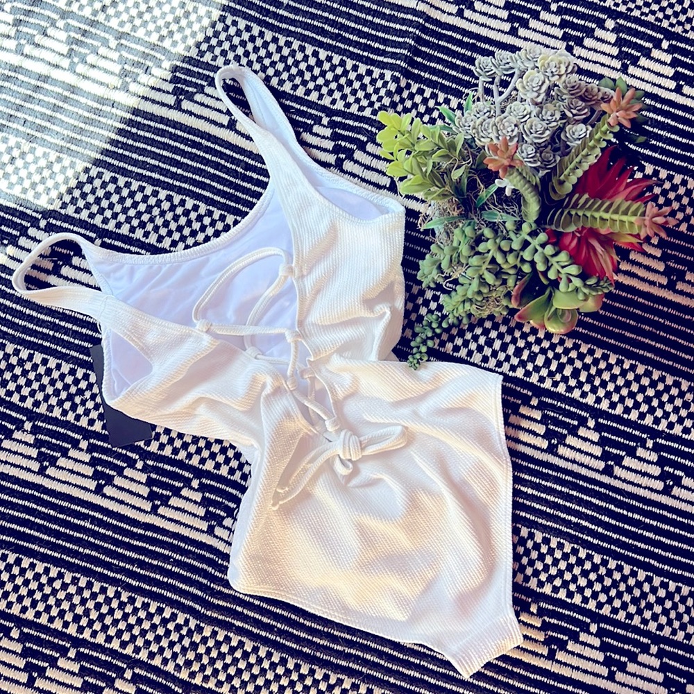 White Lattice Back One Piece SwimSuit NWT - Picture 1 of 6